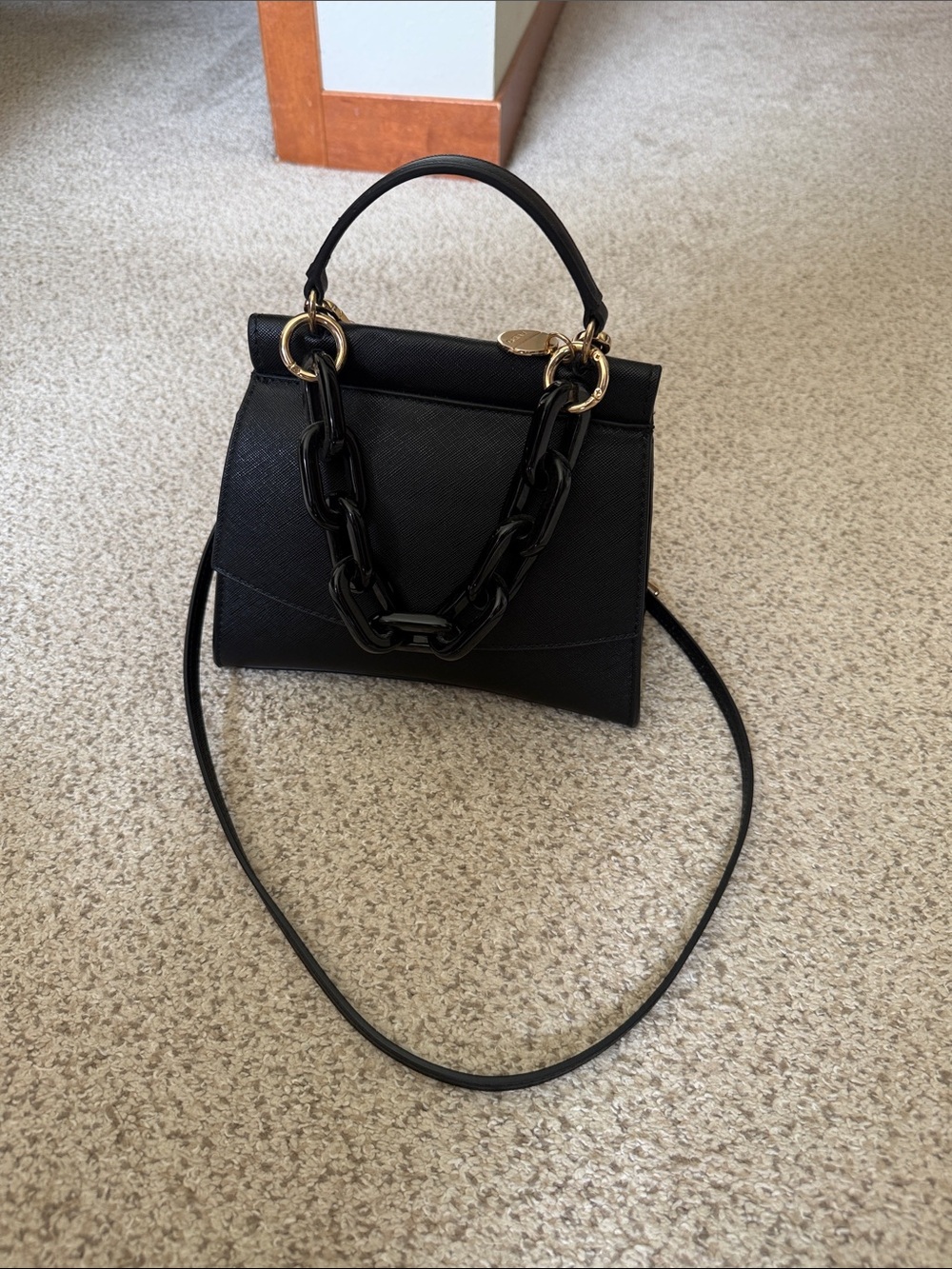 Black Women's Top-Handle Crossbody Bag with Gold Accents
